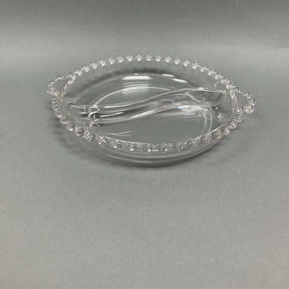 Ohio Imperial Glass Divided Bowl Plate Clear Beaded Candlewick Handles - Picture 2 of 5